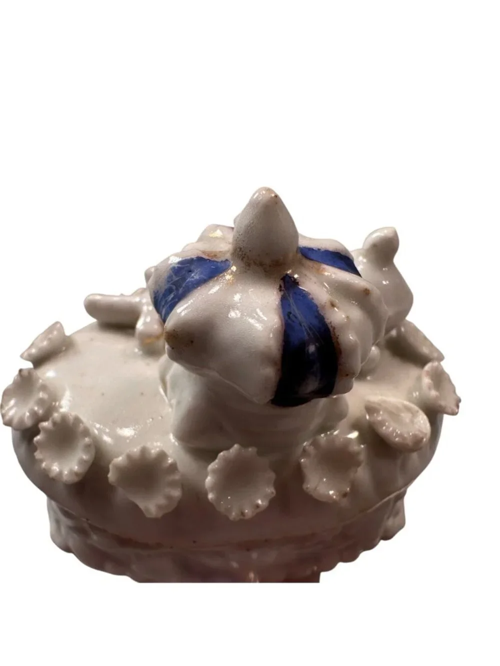 Fairing Box Crown Scepter Floral Vintage Trinket Box Porcelain Lid Antique